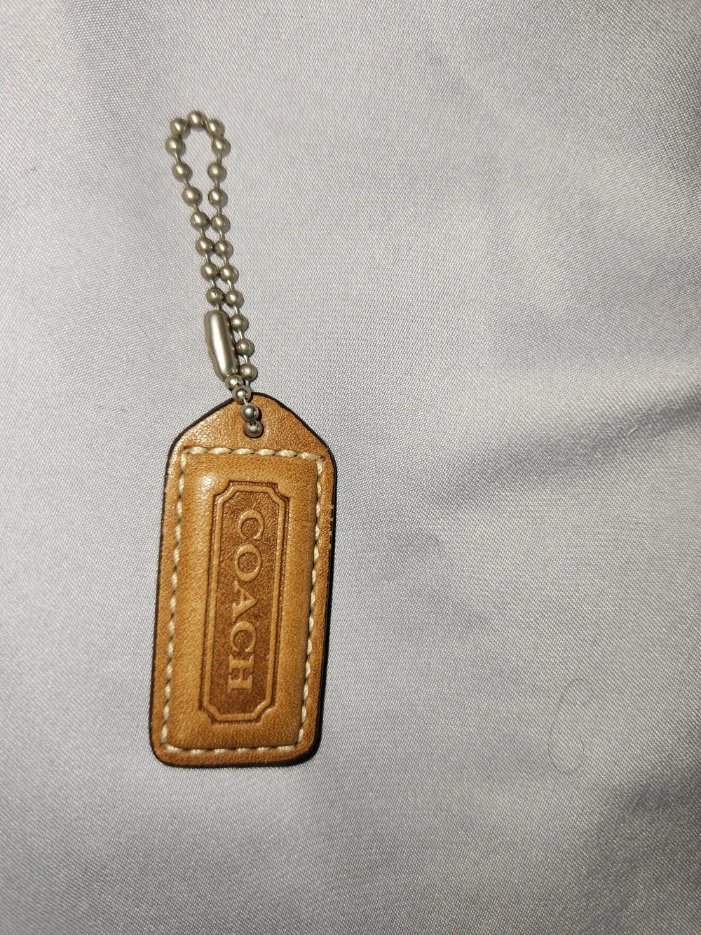 Coach Tan Leather Key Tag with Ball Chain